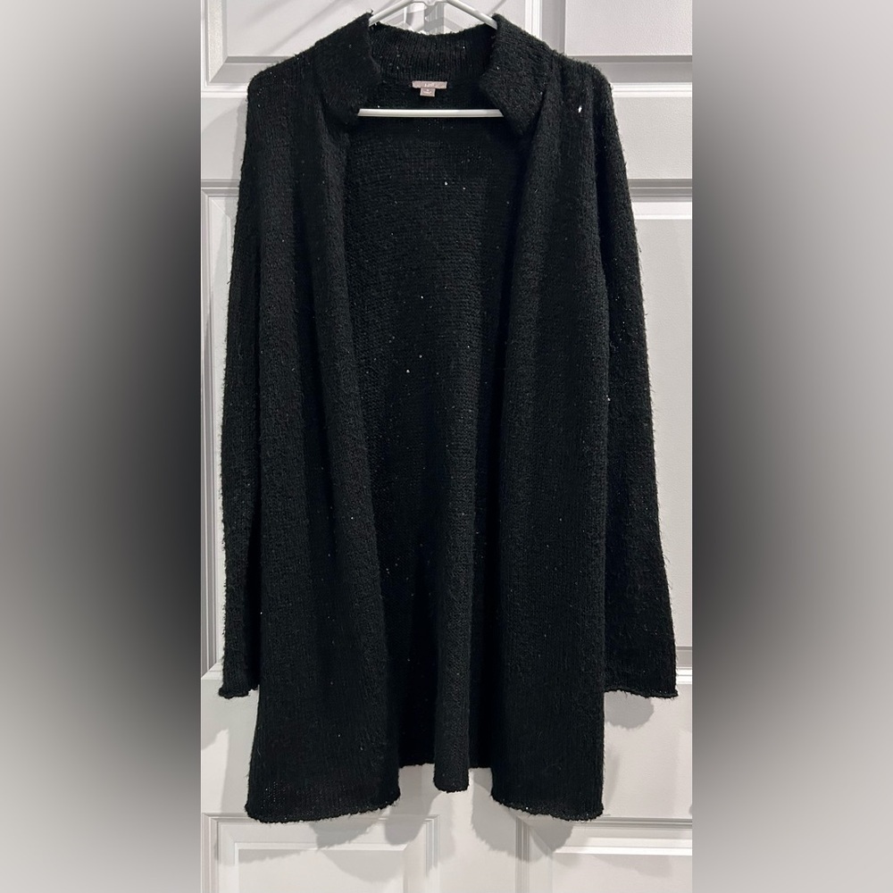 J Jill Black Sequin Infused Knit Cardigan Sweater Womens Size M Sparkle Mature